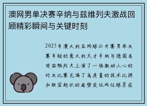 澳网男单决赛辛纳与兹维列夫激战回顾精彩瞬间与关键时刻